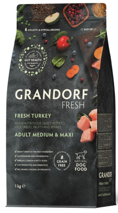 Сухой корм для собак средних и крупных пород GRANDORF Fresh Turkey&Sweet Potato Adult MEDIUM&MAXI BR (1 кг)
