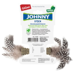 Игрушка для кошек GiGwi Johnny Stick Спрессованная кошачья мята с перьями 8 см