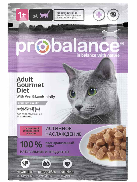 Влажный корм для кошек ProBalance Adult Gourmet Diet (телятина и ягненок в желе) (85 гр.)