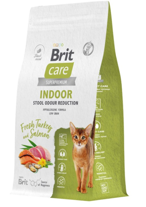 Brit Care Сухой корм уменьшение запаха стула кошек Cat Indoor Stool Odour Reduction (индейка,лосось) (1,5 кг)