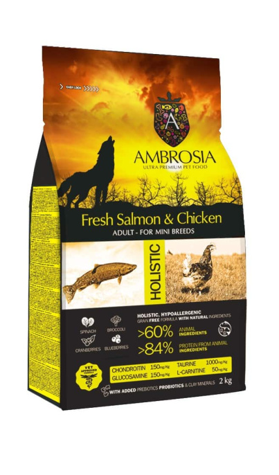 Сухой корм для собак Мини пород Ambrosia Grain Free Dog Adult Mini (лосось, курица) (2 кг)