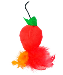 Игрушка-дразнилка для кошек Mr.Kranch Клубничка плюшевая с кошачьей мятой и перышками красная