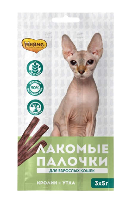 Лакомство для кошек Мнямс лакомые палочки 13,5 см с уткой и кроликом (3х5 гр.)