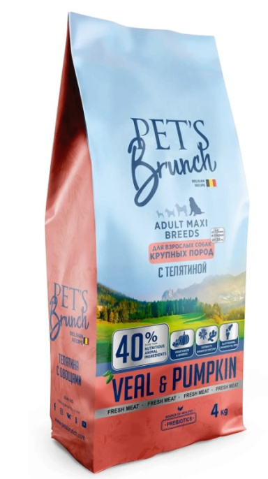 Сухой корм для собак крупных пород Pet's Brunch Adult Maxi Breeds (телятина, тыква) (11 кг)