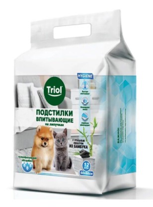 Подстилки для собак с угольным фильтром на липучках TRIOL (600 х 600 мм (уп.12 шт))