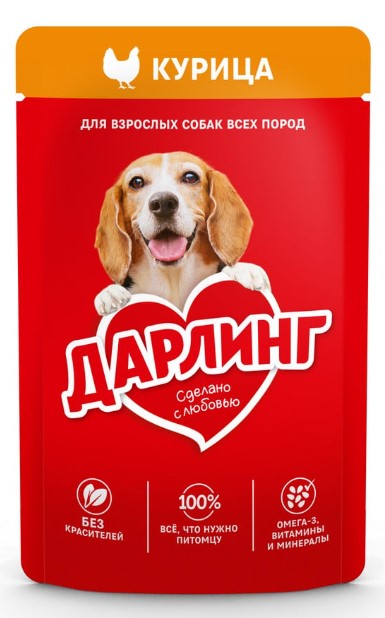 Влажный корм для собак ДАРЛИНГ кусочки в подливе (курица) (75 гр)
