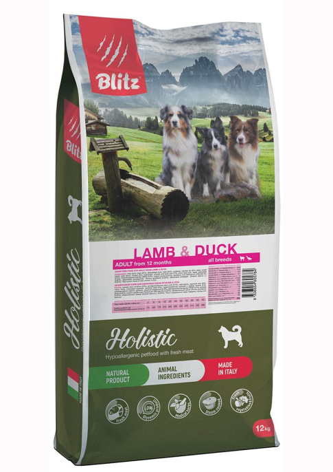 Сухой корм для собак Blitz Holistic Adult Dog All Breeds (ягненок, утка)