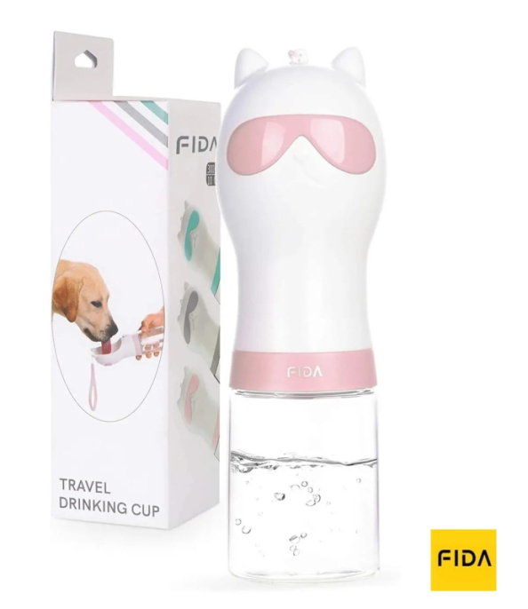 Поилка дорожная для животных FIDA (розовая) (300 мл.)