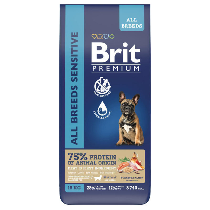 Сухой корм для собак Brit Premium Dog Adult Sensitive (лосось, индейка) (15 кг)
