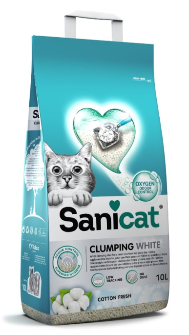 Наполнитель бентонитовый Sanicat Clumping White Cotton Fresh (аромат хлопка) (10 л)