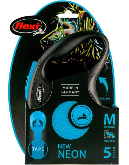 Поводок-рулетка Flexi Neon (лента) неоново-синий (S, 15кг/5м)