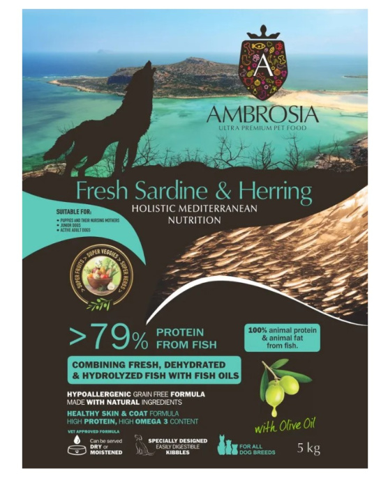 Сухой корм для щенков и молодых собак AMBROSIA MEDITERRANEAN (сардина, сельдь) (1.5 кг)