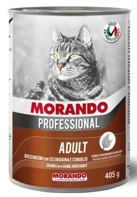 Консервы для кошек Morando Professional Adult Cat кусочки в соусе (кролик, дичь) (405 гр)