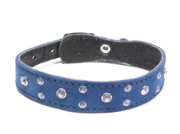 Ошейник-миди кожаный двойной с расширением и стразами Gamma