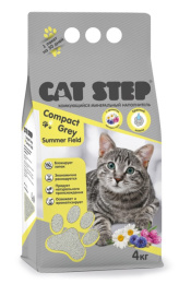 Наполнитель серый комкующийся минеральный CAT STEP Compact Grey Summer Field, 4 кг