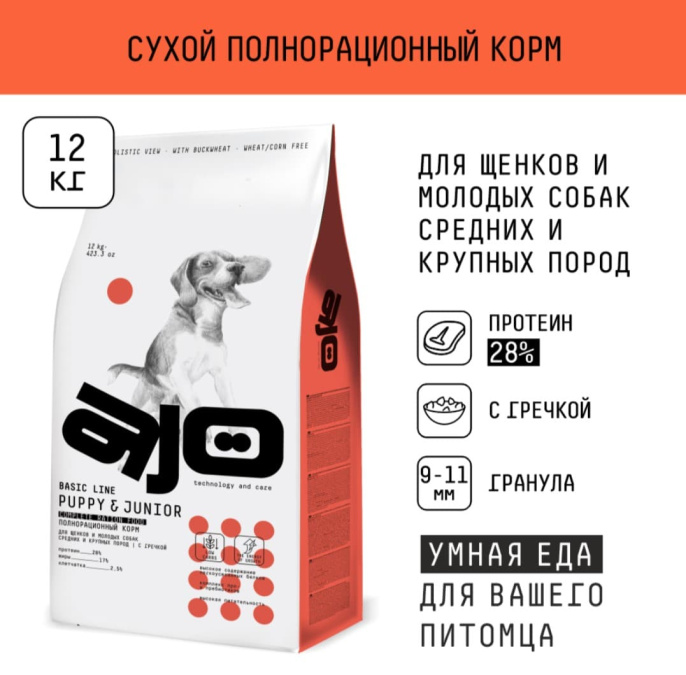 Сухой корм для щенков средних и крупных пород AJO Basic Line Medium&Maxi Puppy&Junior (2 кг)