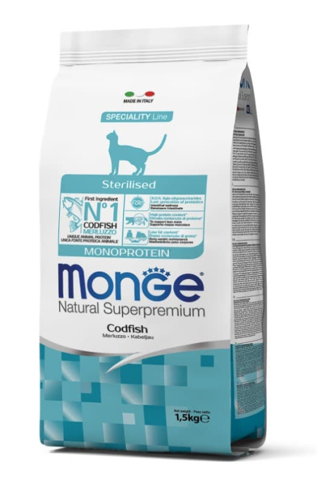 Сухой корм для кошек Monge Cat Monoprotein Sterilized (треска) (1,5 кг)