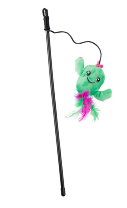 Игрушка-дразнилка для кошек Mr.Kranch Кактус плюшевая, с кошачьей мятой и перышками зеленая (17 см)