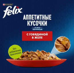 Влажный корм для кошек Felix Аппетитные кусочки в желе (говядина)