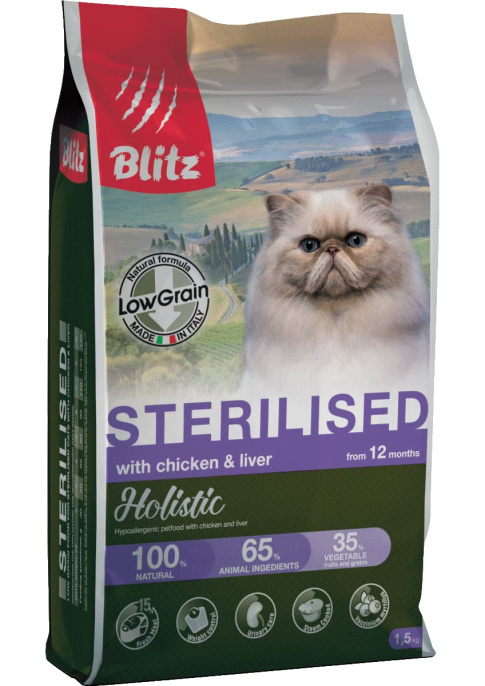 Сухой корм для кошек Blitz Holistic Adult Sterilised Cat (курица, печень) (400 гр.)