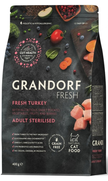 Сухой корм для стерилизованных кошек GRANDORF Fresh Turkey&Sweet Potato Adult STERILISED (индейка, б (400 гр)