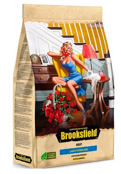 Сухой корм для кошек Brooksfield Low Grain Adult Cat Light/Sterilized (говядина, рис) (400 гр)
