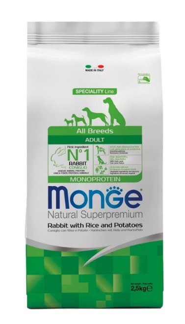 Сухой корм для собак Monge Dog Monoprotein Adult All Breeds (кролик, рис) (12 кг)