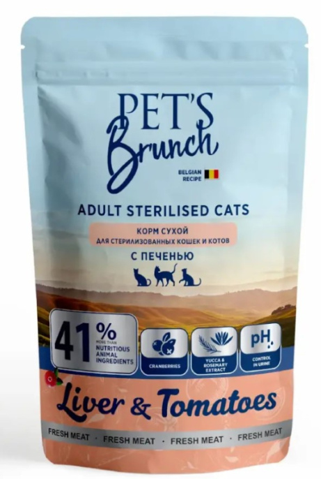 Сухой корм для стерилизованных кошек и котов Pet's Brunch Adult Sterilised Cats (печень) (11 кг)