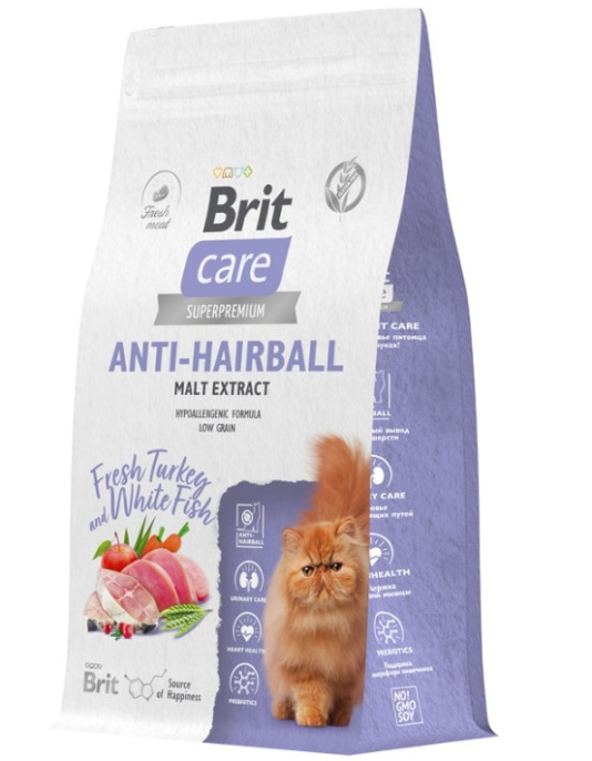 Сухой корм для кошек Brit Care Cat Anti-Hairball (рыба, индейка) (1,5 кг)