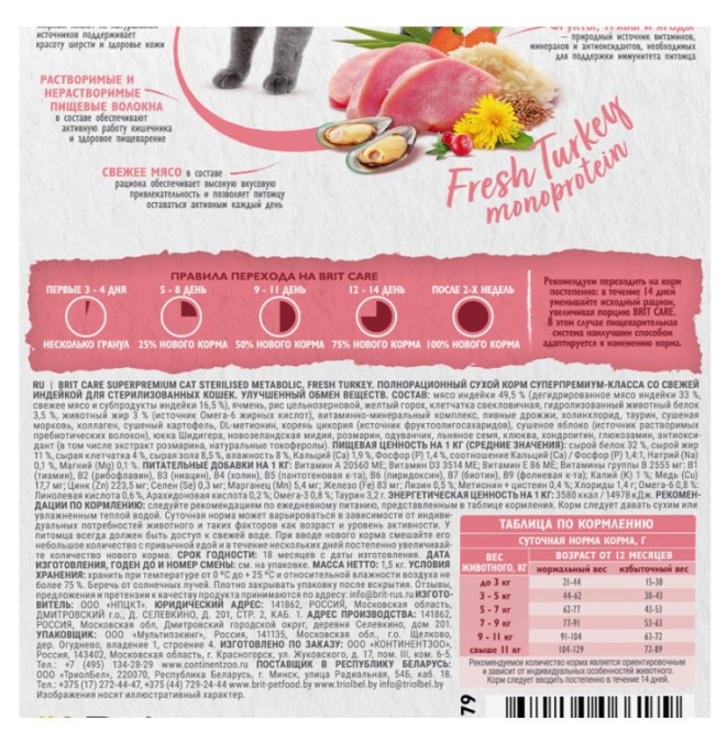 Brit Care улучшения метоболизма стерилизованных кошек Cat Sterilised Metabolic (индейка) (1,5 кг)