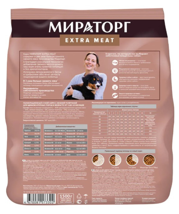 Мираторг Сухой корм для щенков крупных пород с нежной телятиной Expert Meat (1,5 кг)