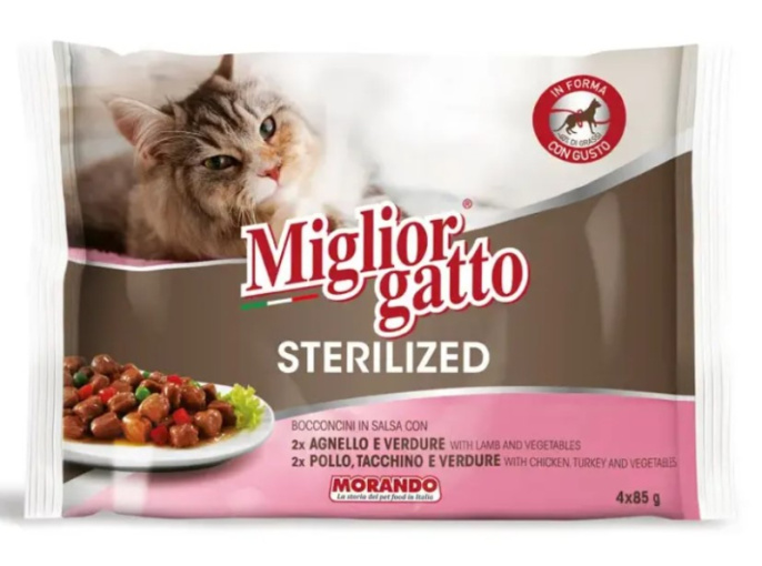 Влажный корм для кошек Miglior Gatto Adult Sterilised кусочки в соусе (набор 4 шт) (4 х 85 гр)