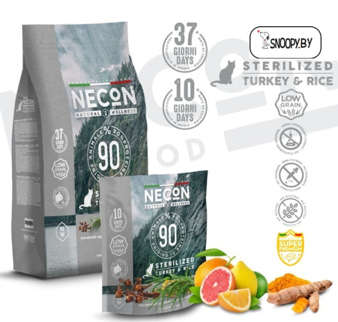Сухой корм для кошек Necon Natural Wellness Sterilized Саt (индейка, рис) (10 кг)