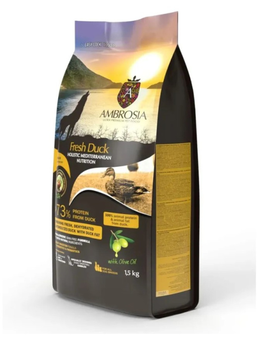 Сухой корм для взрослых собак AMBROSIA MEDITERRANEAN (утка) (1,5 кг)