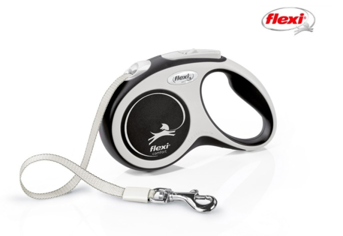 Поводок-рулетка Flexi NEW COMFORT (лента) черный (XS, 12кг/3м)