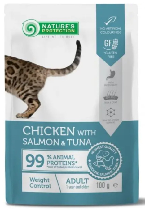 Влажный корм для кошек Nature's Protection Weight Control Adult Cat (курица, лосось, тунец) (100 гр.)