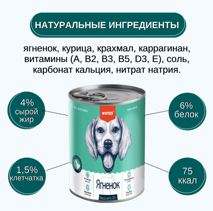 Консервы для собак Wanpy Dog (ягненок) (375 гр)