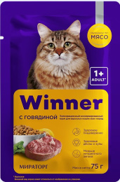 Мираторг Влажный корм для кошек с говядиной в соусе Winner Meat