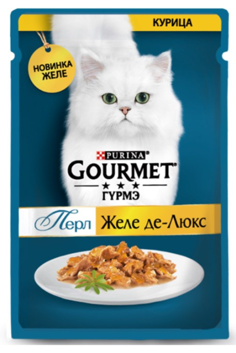 Влажный корм для кошек Гурмэ Перл Желе Де-Люкс в роскошном желе (курица) (75 гр)