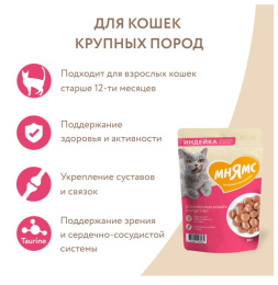 Влажный корм Мнямс На каждый день Кусочки в соусе с индейкой для кошек старше 7 лет