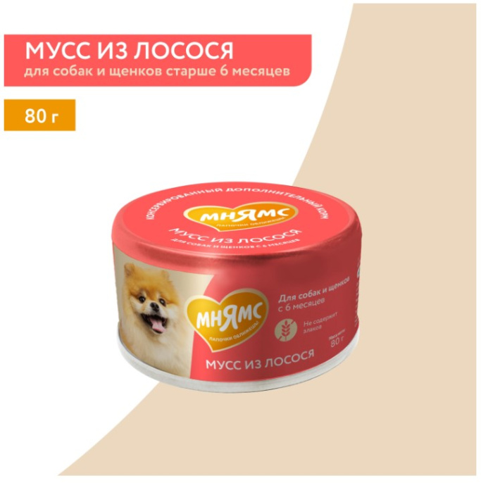 Влажный дополнительный корм для собак и щенков старше 6 месяцев Мнямс На каждый день Мусс из лосося (80 гр.)