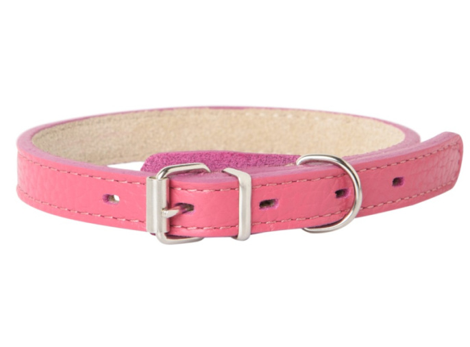 Ошейник для собак Mr.Kranch из натуральной кожи прямой розовый (39-50 см)