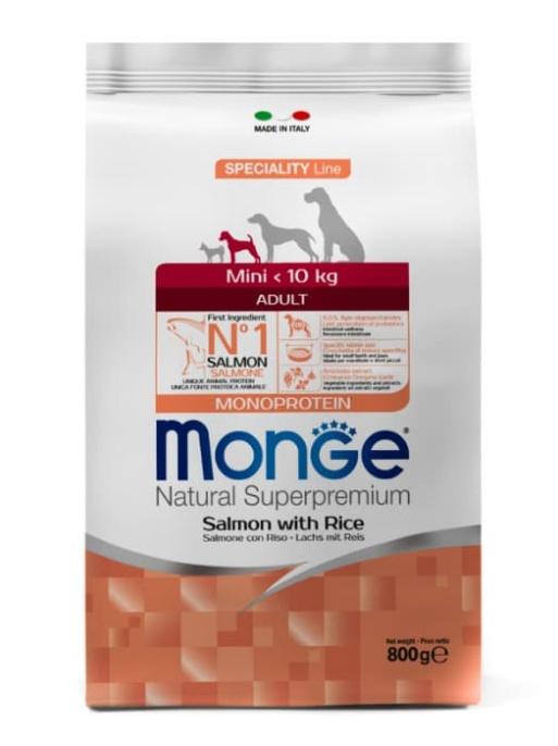 Сухой корм для собак Monge Dog Monoprotein Adult Mini (лосось, рис) (2,5 кг)