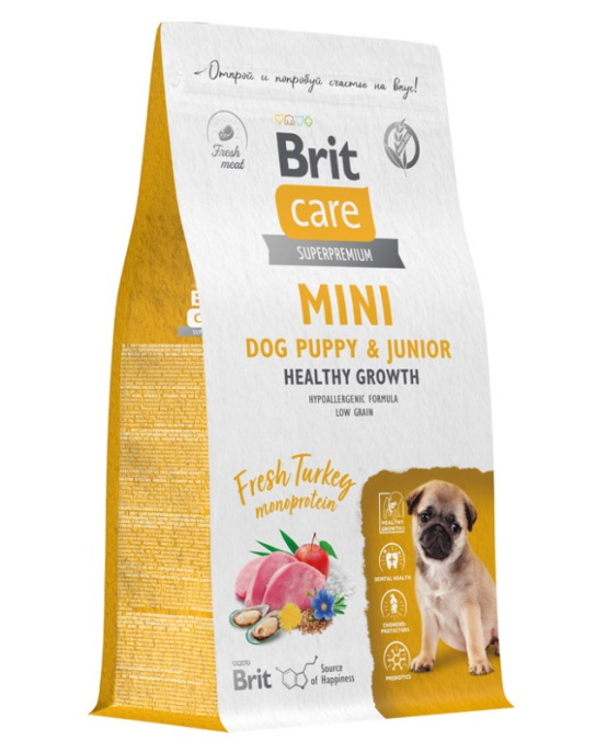 Brit Care Сухой корм для щенков и молодых собак миниатюрных пород Healthy Growth (индейка) (1,5 кг)