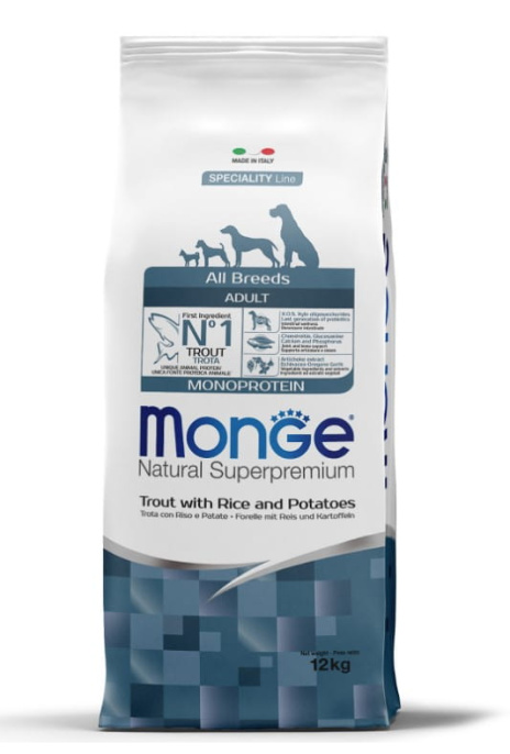 Сухой корм для собак Monge Dog Monoprotein Adult All Breeds (форель, рис) (2,5 кг)