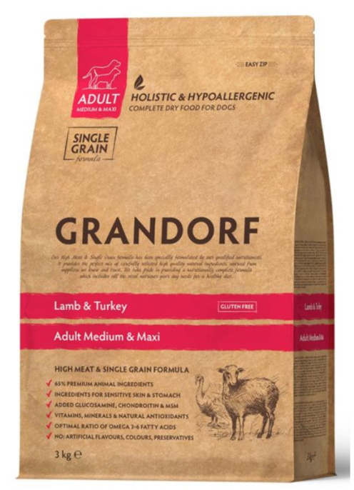 Сухой корм для собак средних и крупных пород GRANDORF Lamb&Turkey MEDIUM&MAXI BREEDS (ягненок, индей (1 кг)