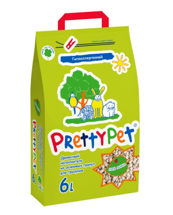 Наполнитель PrettyCat для грызунов и птиц древесный из осиновых гранул (2 кг (6л))