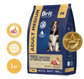 Сухой корм для собак средних пород Brit Premium Dog Adult Medium (индейка, телятина) (1 кг)