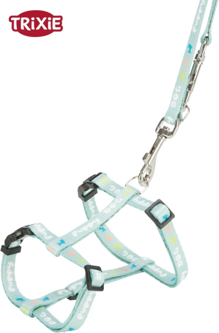 Шлея с поводком для щенков TRIXIE Junior (мятный) (M-L 27-45 см/10 мм)