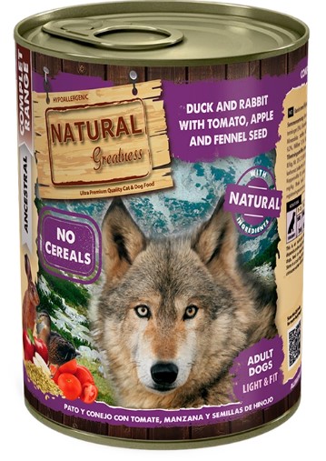 Консервы для собак Natural Greatness Adult (утка, кролик, томат, яблоко, семена фенхеля) (400 гр)